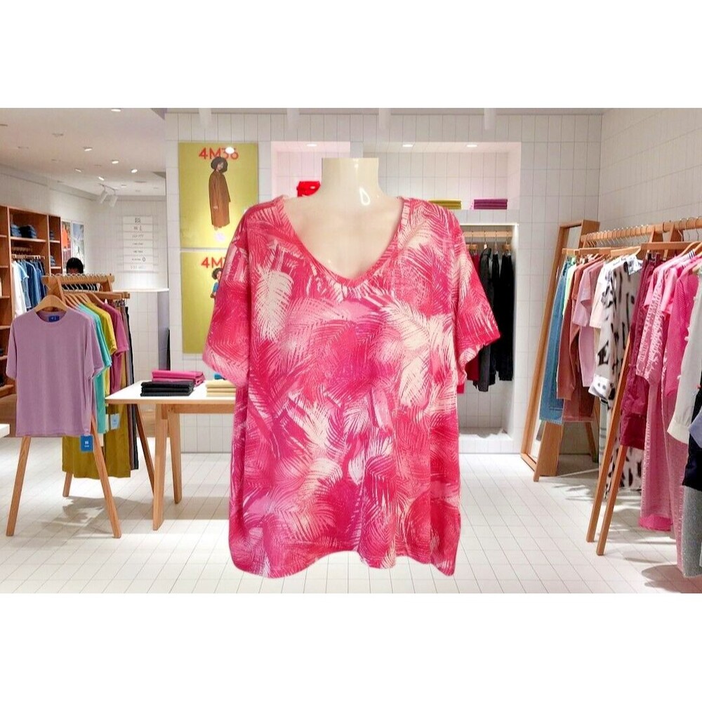 Women's Top Pink Tropical Design Short Sleeve Stella Parker Collection Size 2X